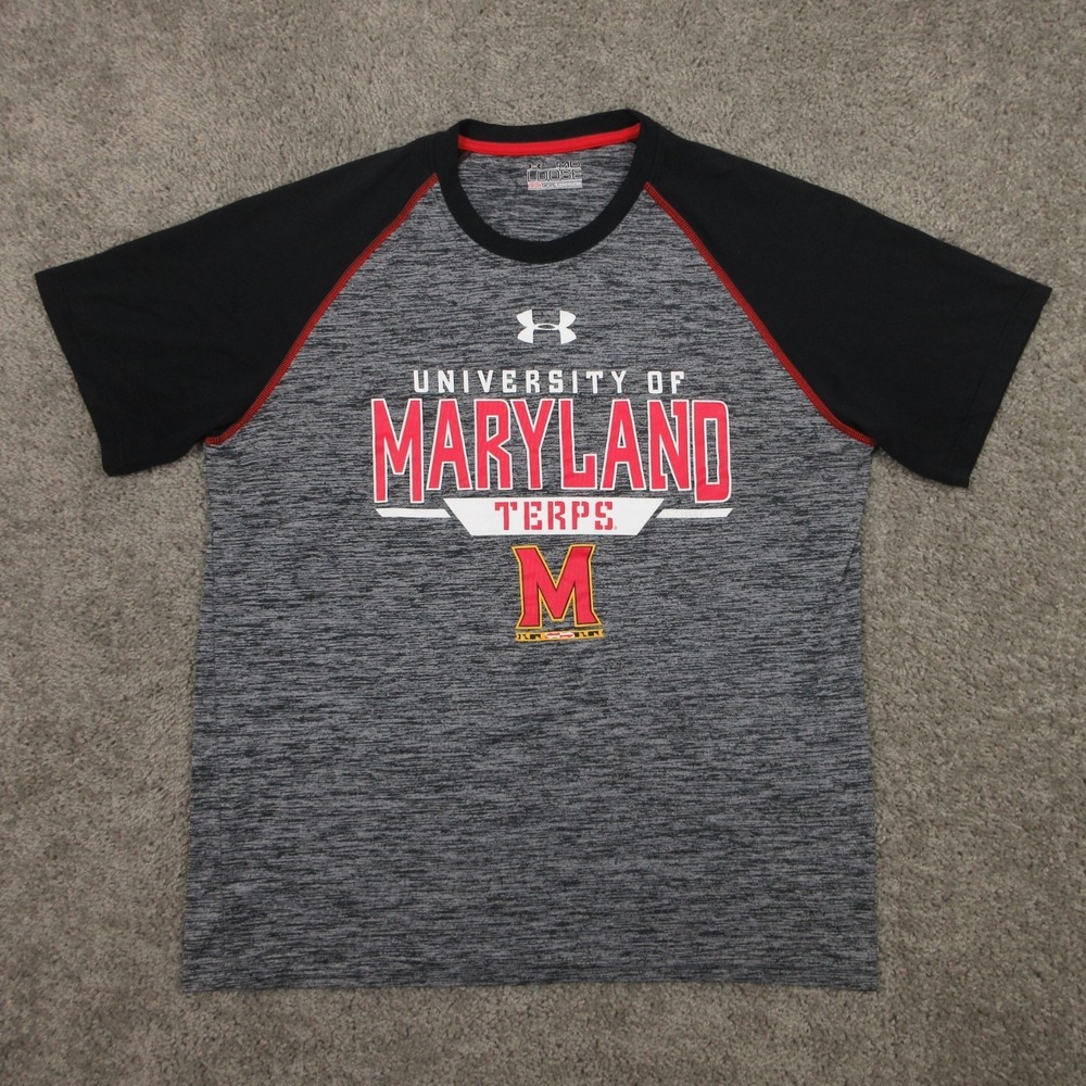 Maryland Terrapins Shirt Mens Medium Gray Black Raglan Under Armour Perfromance